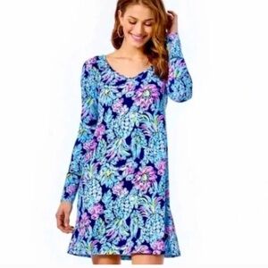 Lilly Pulitzer Kaisley dual neck dress UPF 50+ high tide navy pineapple paradise